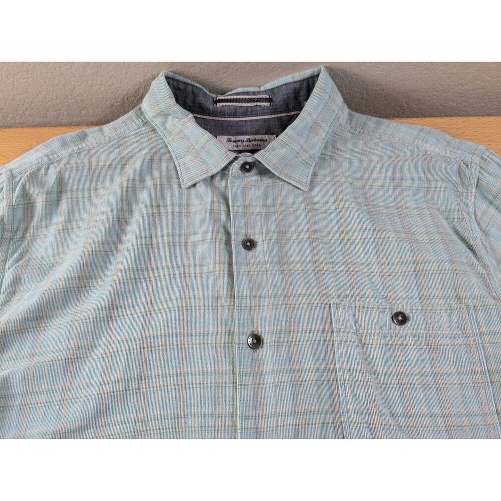 Tommy Bahama Coastline Cord Mens XL Corduroy Long Sleeve Pale Green Plaid